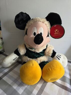 Disney Mickey Mouse Plush in Green Outfit with Yellow Shoes and Cream Trim